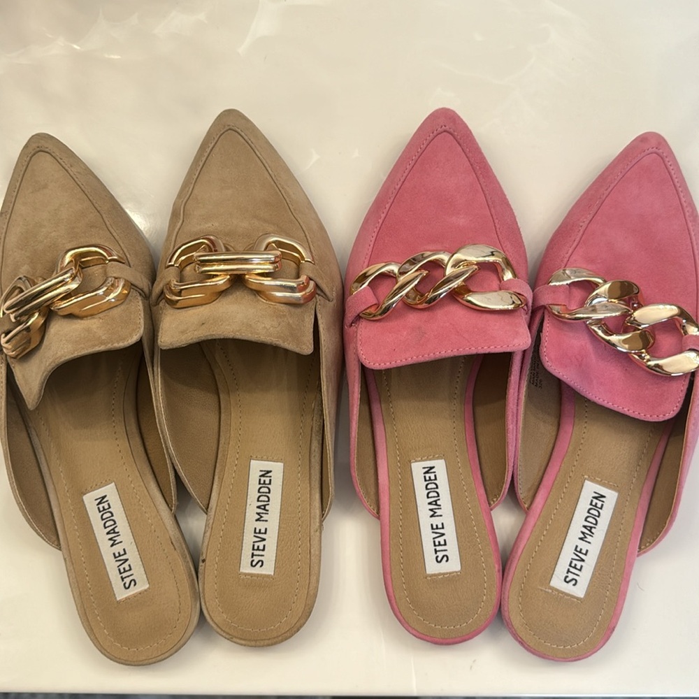 2 pairs of Steve Madden suede mules *read description for size*